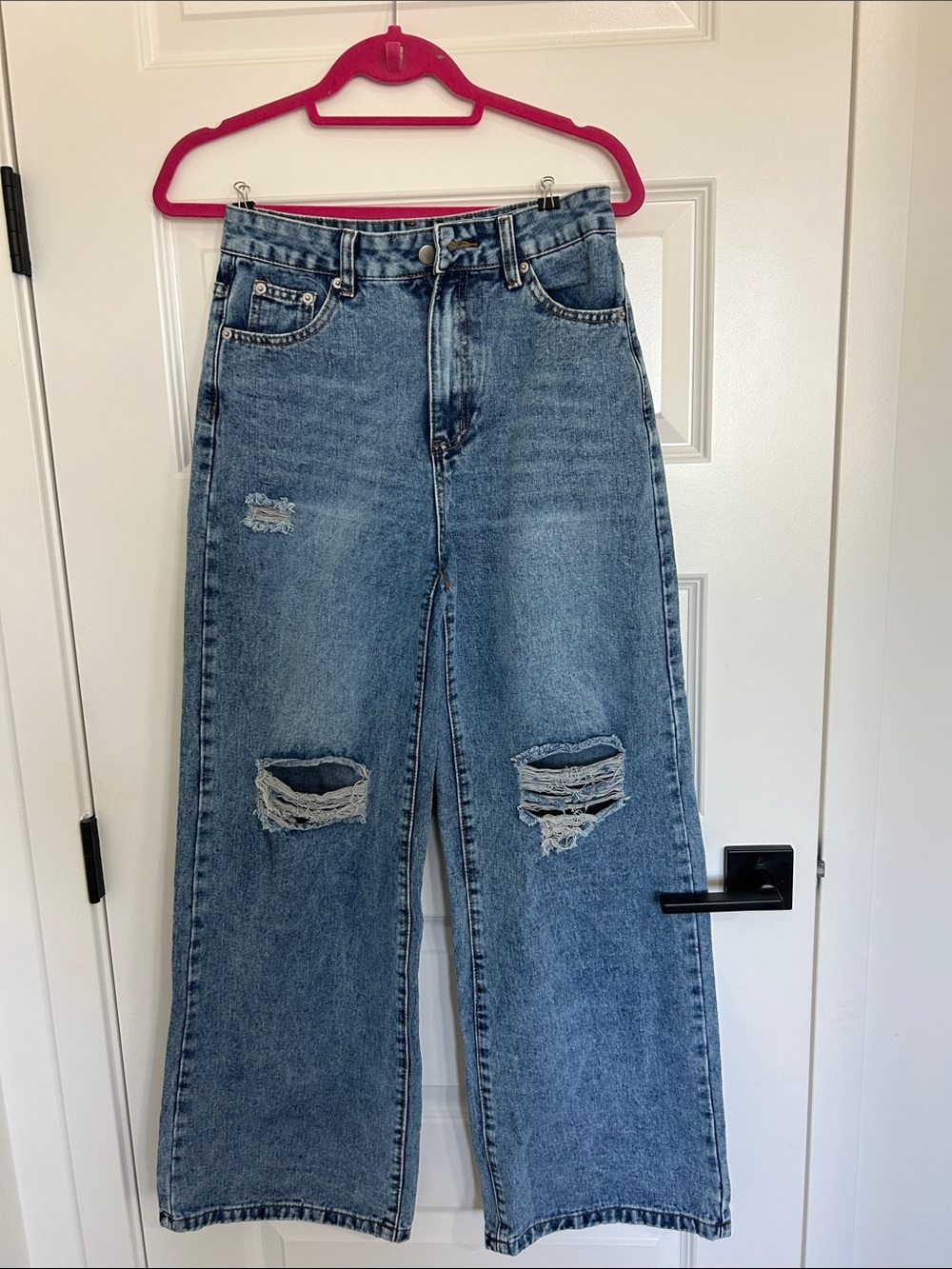 Classic High-Rise Wide-Leg Distressed Jeans - Blue